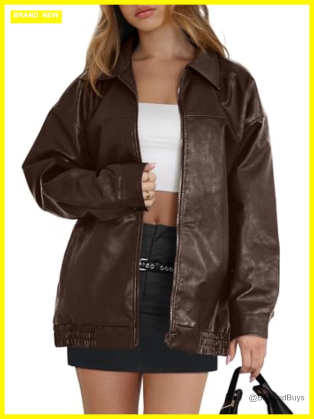 Faux Leather Oversized Moto Jacket Long Sleeve Aviator Fall Winter Coat